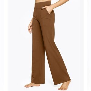 G4Free Women's Brown Wide-Leg Athleisure Stretch High Rise Dress Pants Size L
